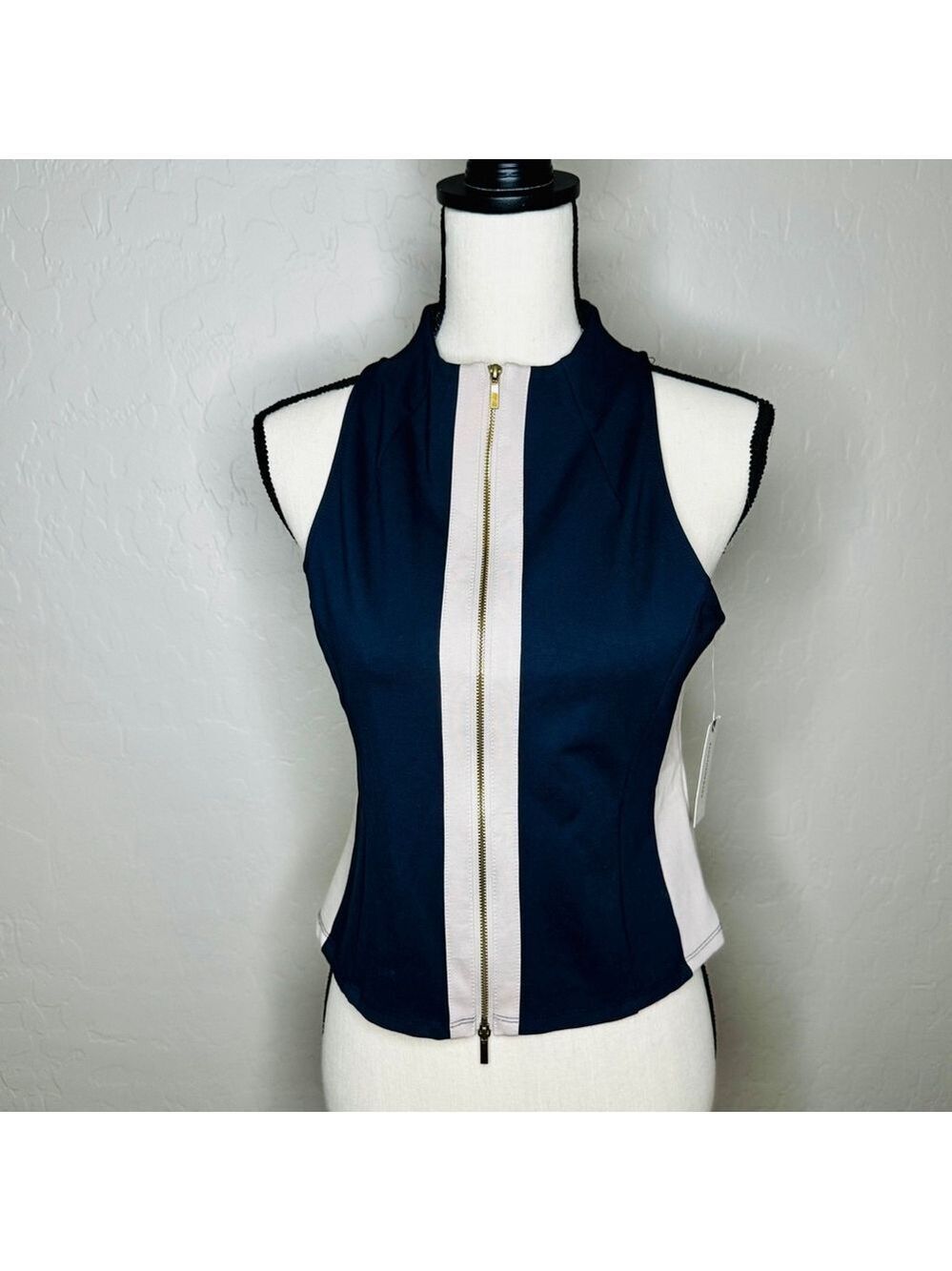 Anthropologie Women's Sleeveless Vest Navy Beige Medium
